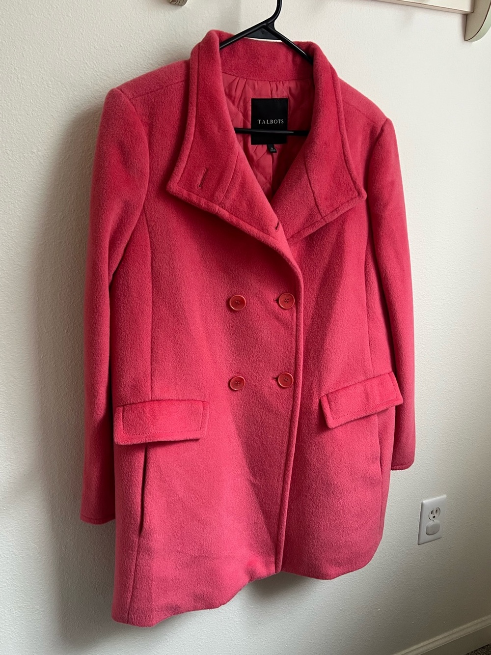 Talbots Double-Breasted Hot Pink Wool-Blend Pea Coat